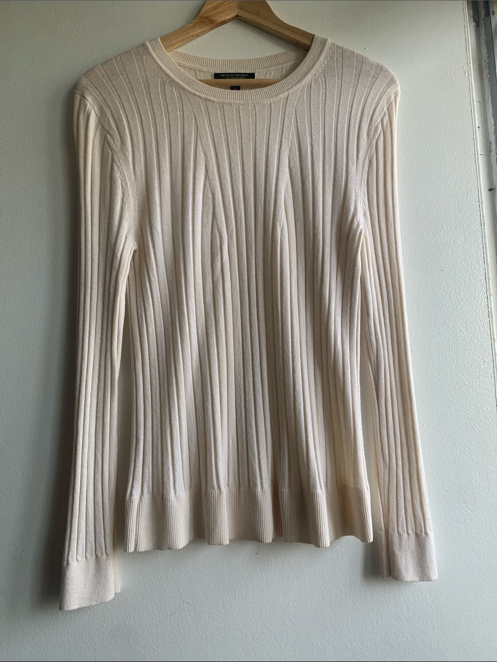 Banana Republic Women's Merino Wool Hannah Ribbed Crewneck Sweater - Cream